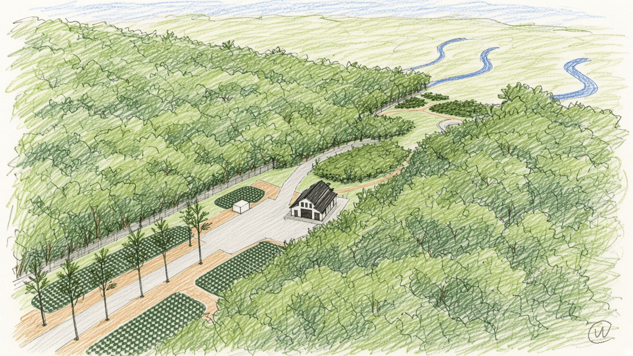 Colored-pencil sketch of the nursery site plan